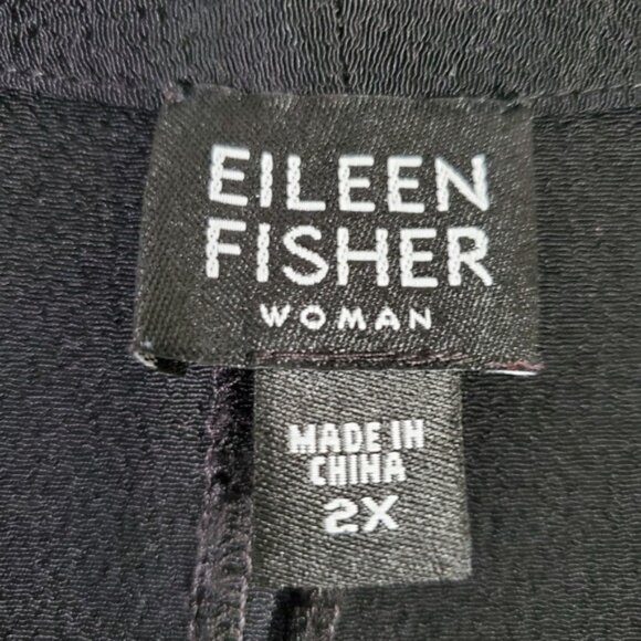EILEEN FISHER Blouse Womens 2X Black Button V Neck Lagenlook Capsule Minimal - Picture 5 of 7